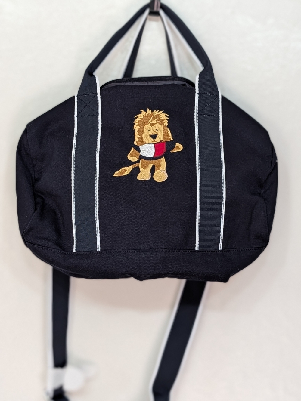 Navy Blue Canvas Lion Embroidered Kid's Duffle Bag